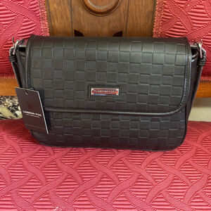 LONDON FOG Black Houston Flap Over Shoulder Bag